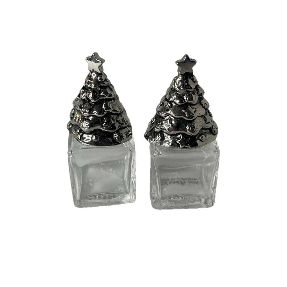 Mud Pie Salt and Pepper Glass Christmas Tree Top Shakers Mini